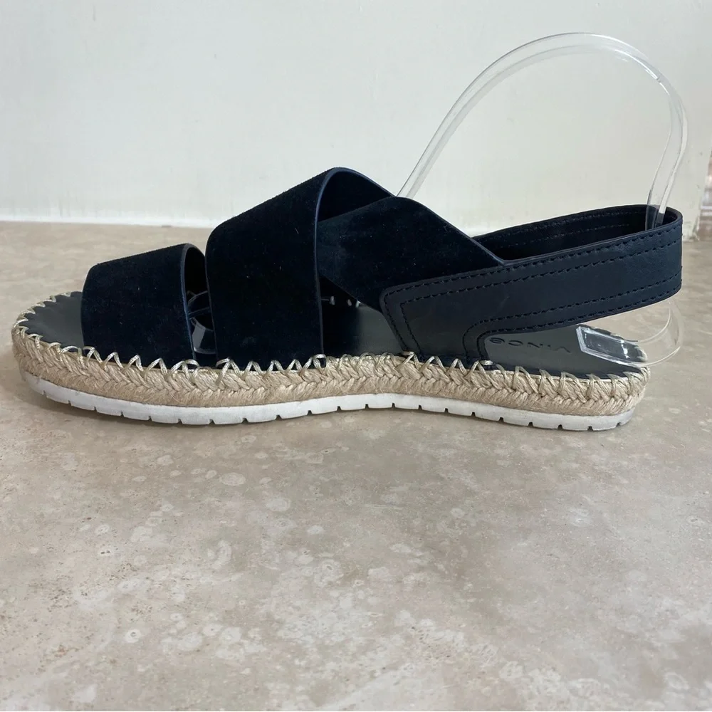 Vince Tenison Espadrille Black Suede Adjustable Strap Sandal Women Size 9.5 M